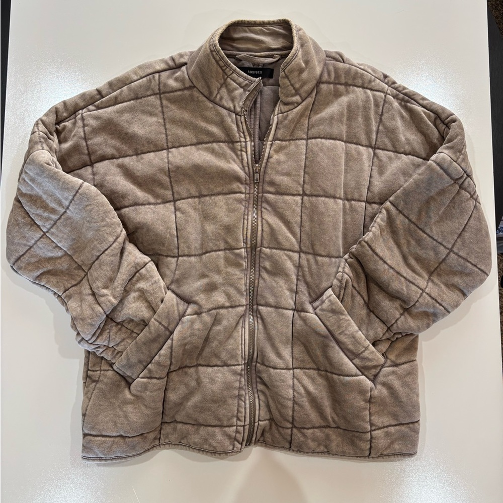 Forever 21 Quilted Puffer Jacket in Taupe